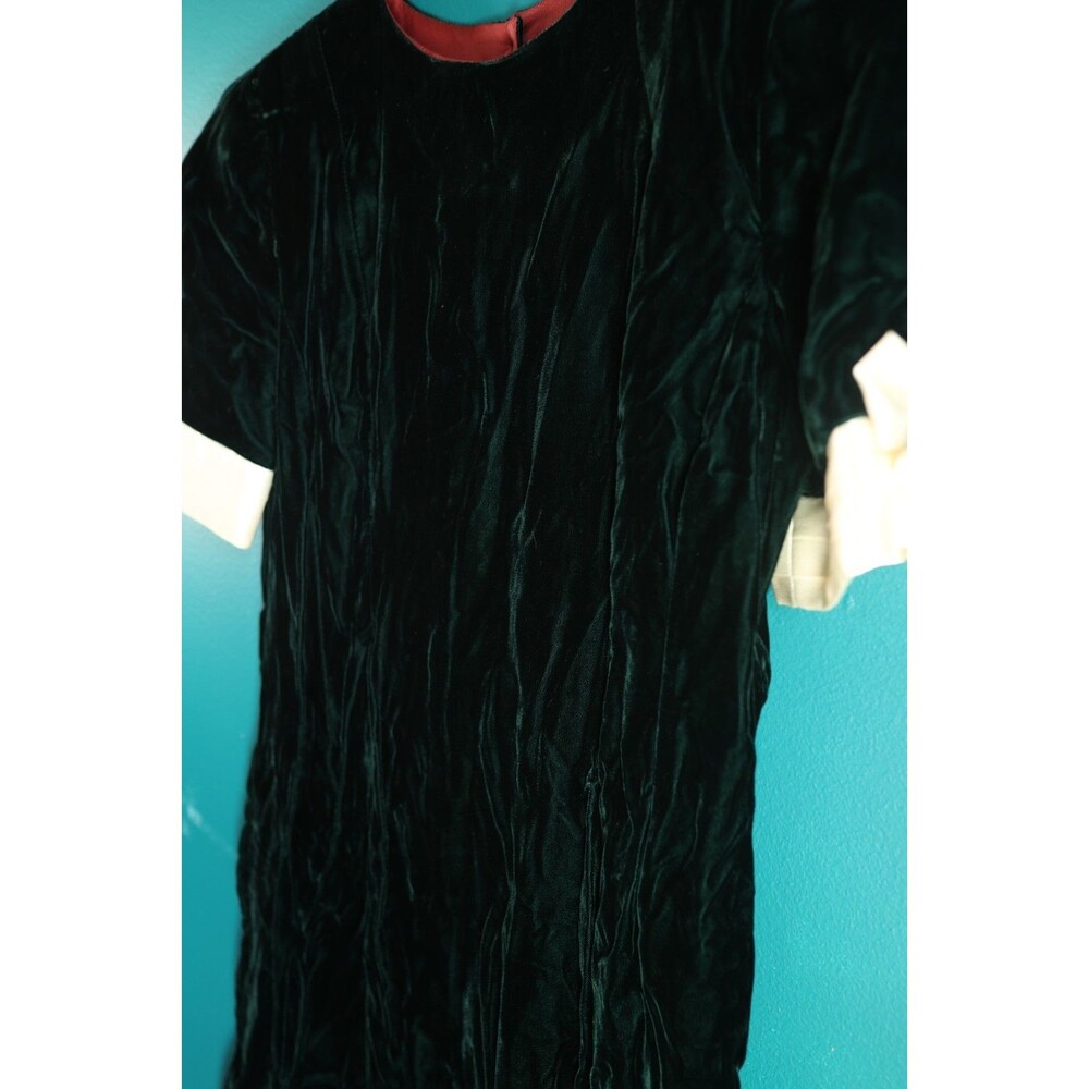 Vintage 80s Karin Stevens Velvet Deep Green Dress Evening Party Dress Bow 14 - Picture 4 of 10